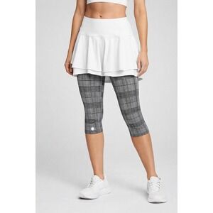 Athleta Plaid Skort Capri Leggings Black White Size L Athletic Skirt